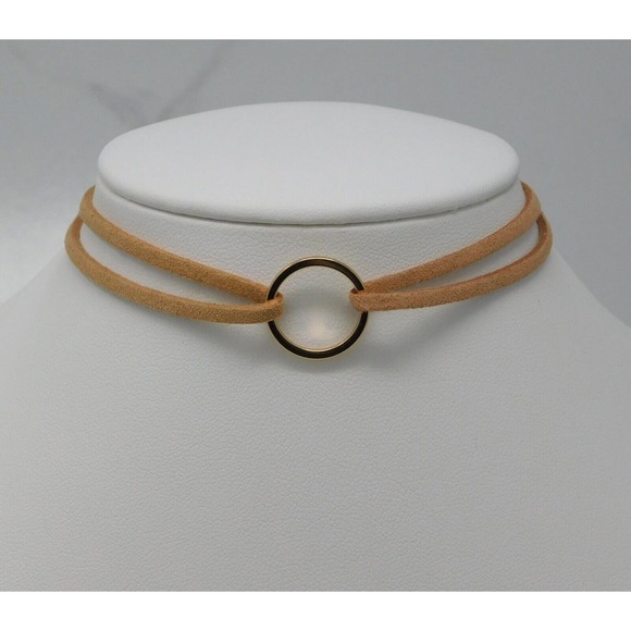 Suede Choker Necklace Bohemian Choker w/ Ring Set of 3 White Brown Black - Picture 5 of 8